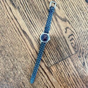 Kate Spade Dainty Black and Silver Leather Polka Dot Wrist Watch